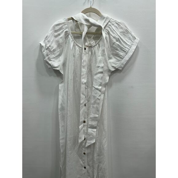 NWT Eberjey Womens 100% Linen Harper Dress Midi Button Front Belted White Size M - Picture 7 of 14